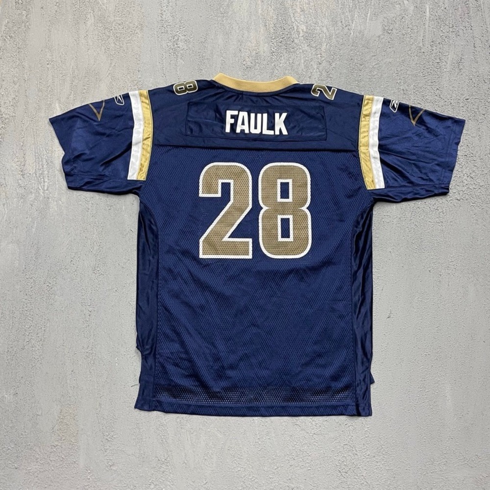 Vintage Marshall Faulk Rams Football Jersey Youth XL Navy Blue 2000s Reebok